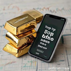 A collage image showing a small stack of gold bars next to a smartphone displaying the Tring app with