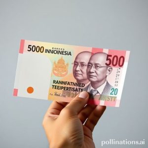 A person holding a 50,000 rupiah banknote against a light source, clearly showing the watermark (portrait of Ir. H. Djuanda Kartawidjaja) and the continuous security thread. The image should highlight the transparency and detail visible when diterawang.