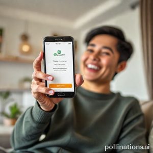 A person happily using a smartphone with the