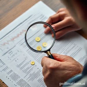 A person holding a magnifying glass, meticulously examining a document with graphs and numbers, representing understanding the terms and conditions of gold installment plans.