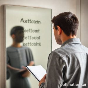 A person looking at a mirror reflecting their actions and decisions, symbolizing self-accountability. The person is holding a small notebook for reflection. Bright, optimistic lighting.