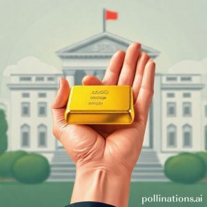 A person's hand holding a shiny gold bar, with a stylized illustration of a government building (like the Ministry of Finance) in the background, subtly indicating the safety and government backing of SBN.