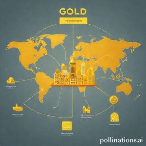 A professional graphic or infographic showing the global flow of gold and the central role of London. It should depict arrows connecting various continents (mining, refining, investment centers) to a stylized London financial district in the middle, symbolizing its hub status. Include subtle icons representing banks, vaults, and refineries.