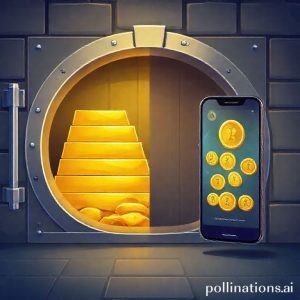 A vivid illustration contrasting a stack of traditional gold bars in a secure vault against a smartphone screen displaying digital gold tokens, highlighting accessibility and modernity.