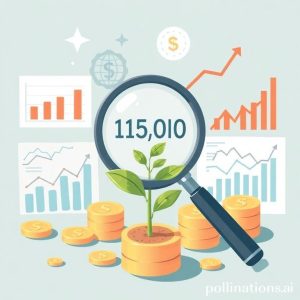 An illustration of various financial charts, graphs, and a magnifying glass focusing on numbers, surrounded by coins and a growing plant symbolising investment growth. The overall tone is informative and positive.