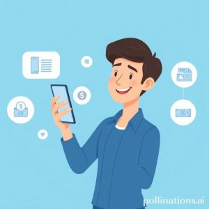 An illustration of a person confidently using a smartphone to pay taxes online, with a blue background and digital icons representing e-billing, DJP Online, and financial transactions. The style is modern, clean, and optimistic.