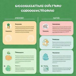 An infographic illustrating the classification of cooperatives by function (Konsumsi, Produksi, Jasa, Simpan Pinjam) with clear icons and brief descriptions for each. The design should be clean, engaging, and easy to understand.