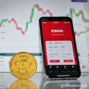 An old golden coin next to a modern smartphone displaying a digital investment app for SBN (Surat Berharga Negara). The background is a blurred financial chart.
