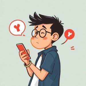 Ilustrasi seorang individu yang kebingungan menghadapi tumpukan surat tagihan dan ponsel yang terus berdering, dengan latar belakang angka-angka merah dan grafik menurun, menunjukkan stres akibat kredit macet. Ada simbol perisai transparan di sekitarnya.