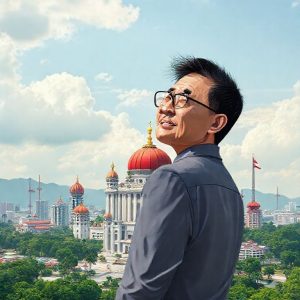 Ilustrasi seorang investor tersenyum memegang secarik kertas bertuliskan