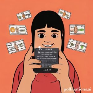 Ilustrasi seseorang sedang melakukan transaksi di smartphone, dengan tampilan aplikasi Tring yang menunjukkan opsi