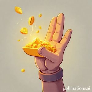 Ilustrasi tangan memegang koin emas digital yang bersinar, dengan logo Pegadaian samar di latar belakang, menunjukkan keamanan dan modernitas. Gaya ilustrasi yang ramah dan optimistik.