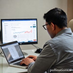 Seseorang yang sedang menggunakan laptop dengan tampilan dashboard Facebook Ads yang menunjukkan data analitik.