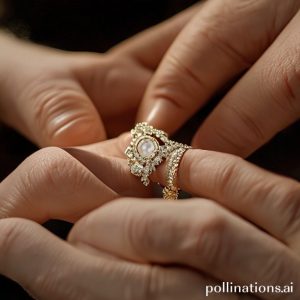 A close-up shot of a jeweler's hands carefully polishing a white gold ring, showing the intricate process and attention to detail involved in crafting and maintaining white gold jewelry.