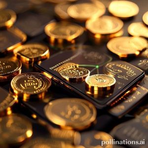 A compilation of digital gold coins and bars on a smartphone screen, with the Pegadaian logo subtly in the background, symbolizing digital gold saving through Tring.