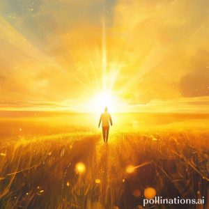 A person happily walking through a sunny field towards a bright, golden light on the horizon, symbolizing hope, achievement, and a brighter future.