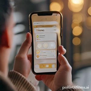 A person holding a smartphone displaying the Tring app with a notification pop-up about gold price changes. The person is smiling, suggesting satisfaction.