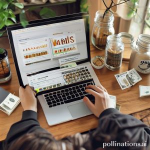 An illustration of three money bags labeled 50%, 30%, and 20%, being filled from a larger money tap. The background shows a person looking relieved and smiling, with a simple house and car in the distance, symbolizing financial peace.