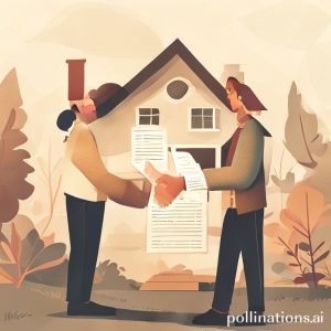 An illustrated image showing two people shaking hands over a detailed document, with a stylized house icon in the background, signifying a secure and formal agreement. The atmosphere is professional yet friendly.