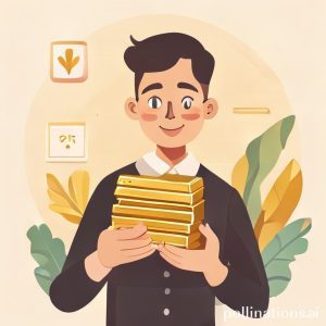 An illustration of a person holding a valid KTP and a stack of gold bars, with a Pegadaian logo subtly in the background, symbolizing the general requirements and common collateral. The style should be friendly and approachable, like a modern infographic.