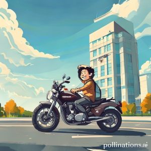 An illustration of a happy person riding a motorcycle, with a clear blue sky and road ahead, symbolizing freedom from tax worries. On the side, a