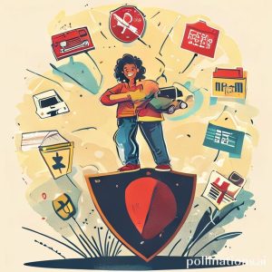 An illustration of a person confidently standing on a strong financial shield, protecting them from various