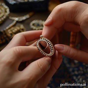 An image depicting a person gently touching a ring with a small, strong magnet to test its magnetic properties. The background shows other jewelry items.