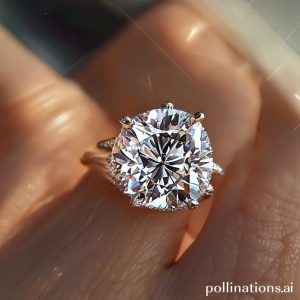 Close-up view of a sparkling diamond ring on a hand, with soft, elegant lighting. The diamond is prominently displayed, showing its brilliance and fire.